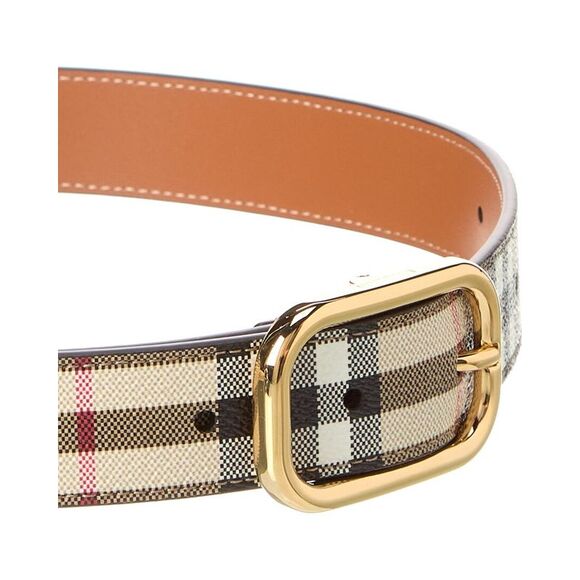 Burberry TB Check E-Canvas & Leather Belt - Picture 2 of 3